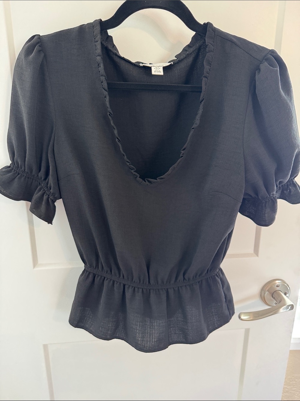 Topshop Black Ruffle-Trim Peplum Blouse - Picture 3 of 3